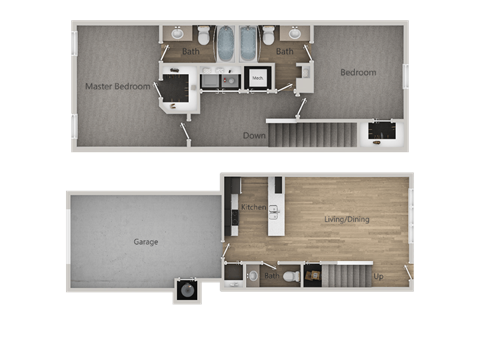 Floor plan for 2 beds, 2.5 baths, 1182 sqft